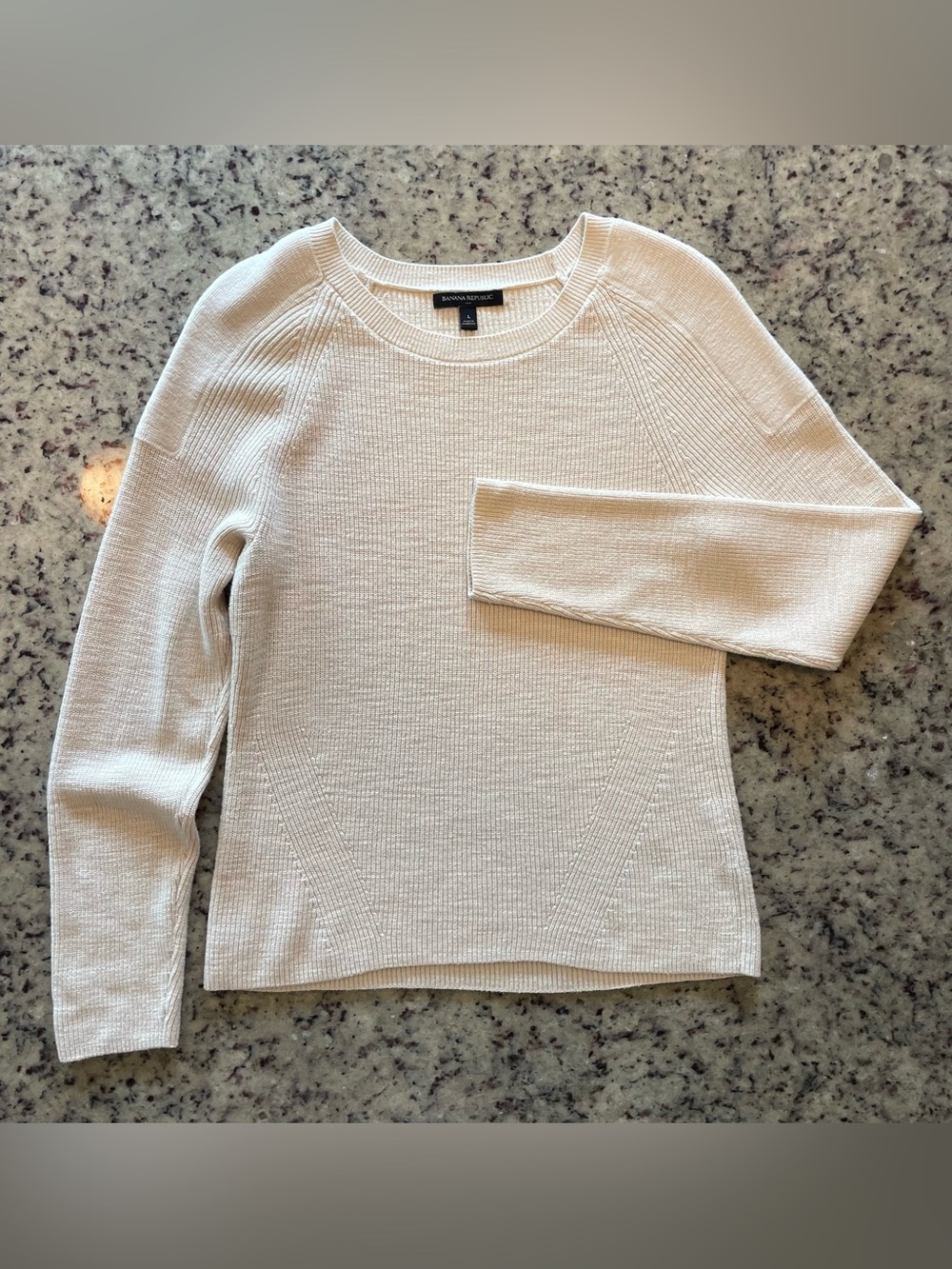 New cotton Banana Republic Ivory Ribbed Scoop Neck Sweater L